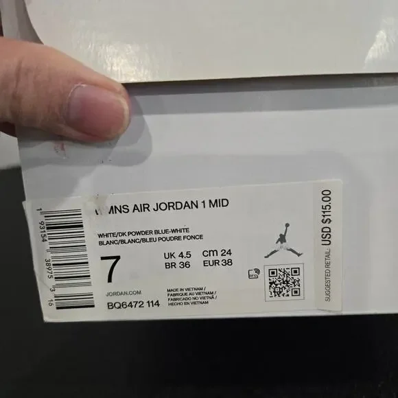 Nike Air Jordan 1 Mid Women's Dk Powder Blue/White Sneakers Sz 7 BQ6472 114 - Picture 12 of 13